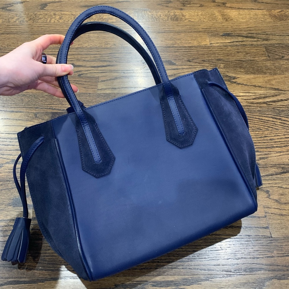 Good Condition Longchamp Penelope Fantaisie Small Tote Bag Navy Blue - Picture 3 of 16
